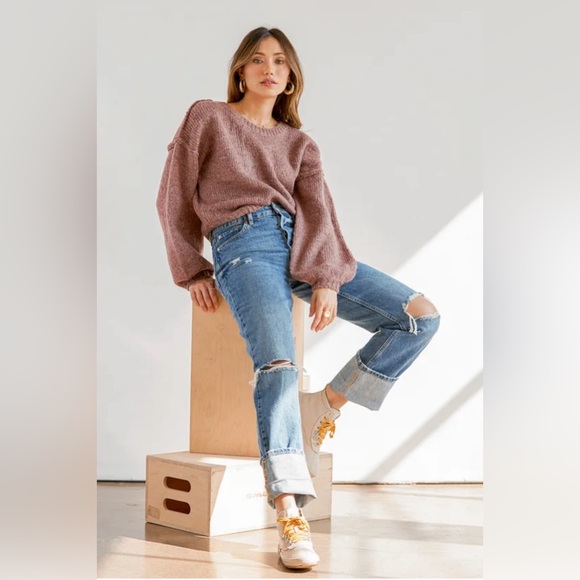 Lulu’s Always Together Mauve Purple Balloon Sleeve Sweater - Picture 2 of 5